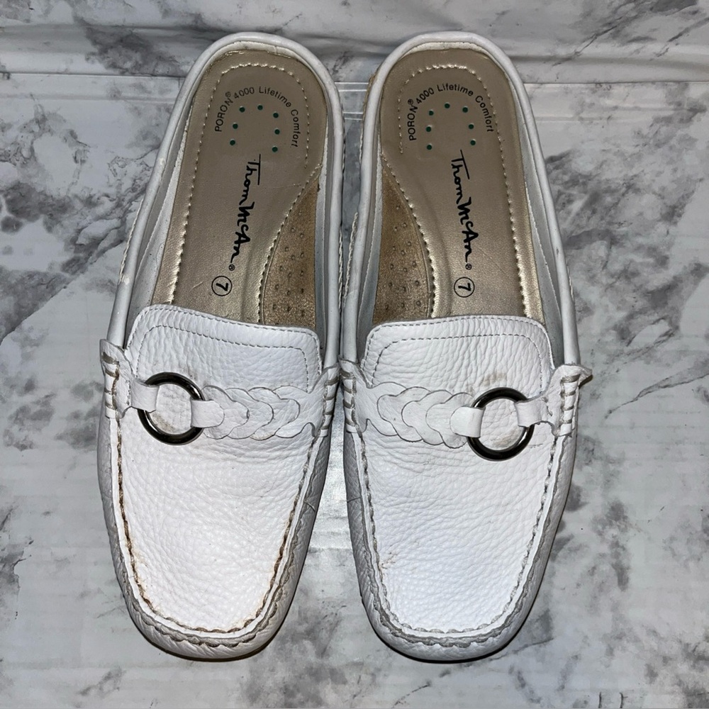 Thom Mcan Leather Slip On Mule Clogs Women’s Size 7 White Cushioned Preppy